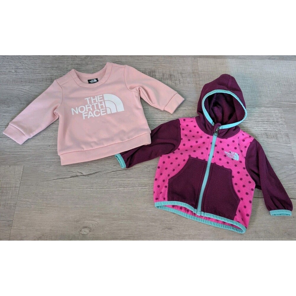 Lot of 2 North Face Girls Sweater & Jacket Fleece Infant Sz 0-3 Months Pink